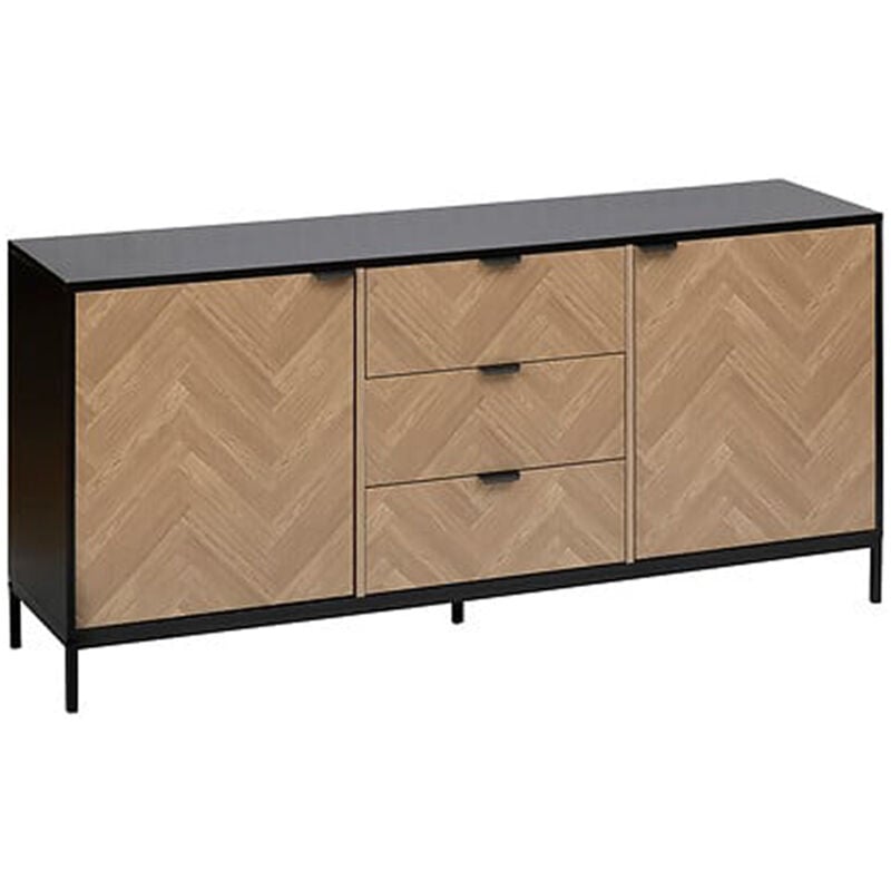 Buffet, meuble de rangement avec 2 portes et 3 tiroirs en bois coloris Marron - Longueur 160 x Profondeur 40 x Hauteur 75 cm