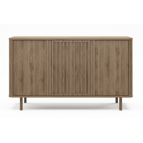 Buffet, meuble de rangement avec 3 portes aspect bois coloris chêne - Longueur 137,70 x Profondeur 40 x Hauteur 80,40  cm