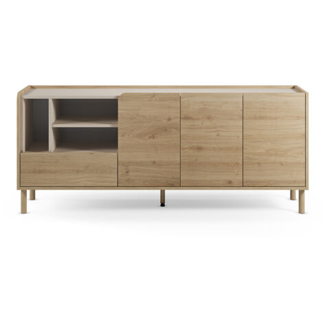 Buffet, meuble de rangement avec 3 portes et 1 tiroir aspect bois coloris chêne- Longueur 180 x Profondeur 44 x Hauteur 75,50 cm