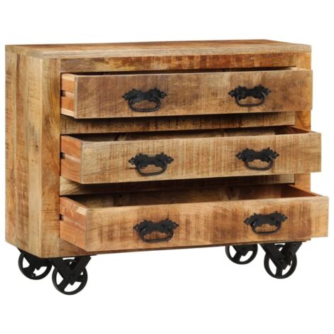 Buffet  Meuble de rangement avec 3 tiroirs 80x30x65 cm bois de manguier brut massif