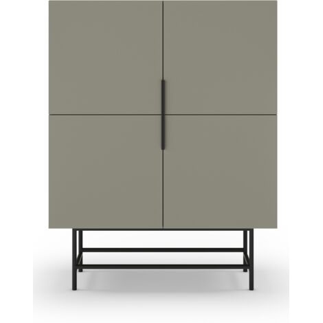 Buffet, meuble de rangement avec 4 portes aspect bois coloris Vert, pieds en métal noir  - Longueur 100 x Profondeur 40 x Hauteur 128 cm