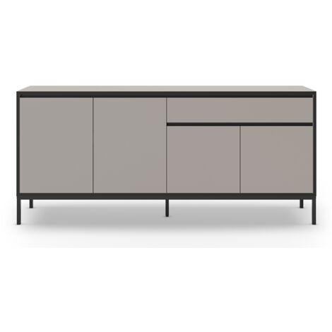 Buffet, meuble de rangement avec 4 portes et 1 tiroir aspect bois coloris crème, pieds en métal noir - Longueur 180 x Profondeur 40 x Hauteur 80 cm