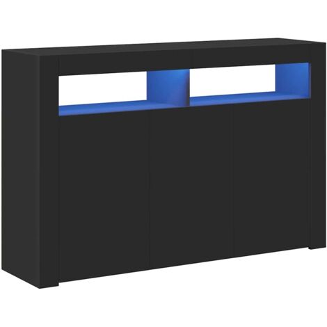 Buffet Meuble de rangement avec lumières LED noir 115,5x30x75 cm