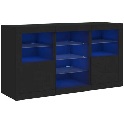 Buffet Meuble de rangement avec lumières LED noir 123x37x67 cm