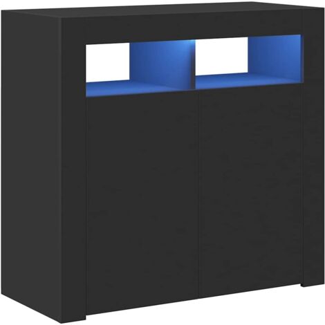 Buffet Meuble de rangement avec lumières LED noir 80x35x75 cm