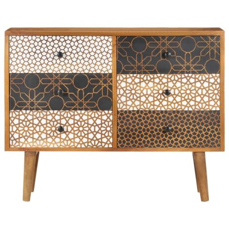 Buffet Meuble de rangement avec motif imprimé 90x30x70 cm Bois de manguier massif