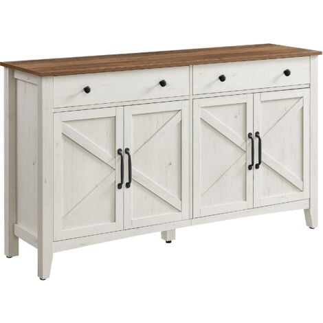 VASAGLE Buffet, Meuble de Rangement avec Tiroir, Meuble de Cuisine avec Portes et Étagère Réglable en Hauteur, Style Campagne, pour Salon, Salle à Manger, Blanc Rustique et Marron Miel