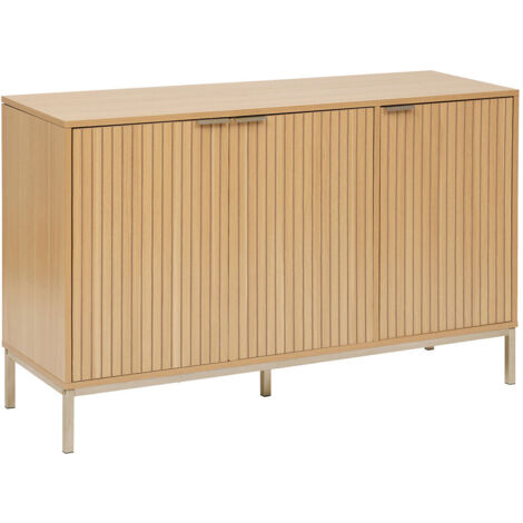 Buffet, meuble de rangement bas en bois coloris beige -  Longueur 120 x Profondeur 40 x Hauteur 76 cm