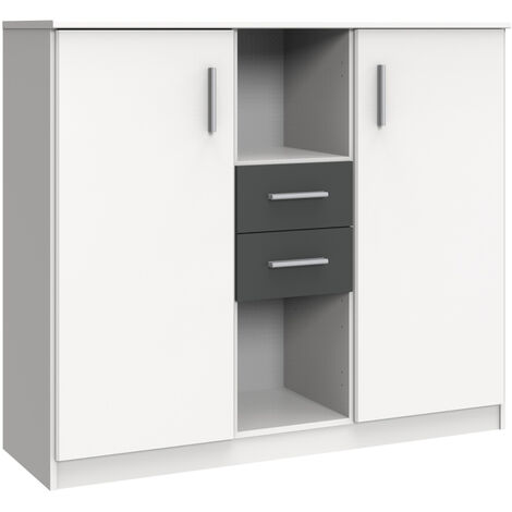 Buffet, meuble de rangement coloris Blanc, rechampis graphite - longueur 122 x hauteur 105 x profondeur 41 cm -PEGANE-