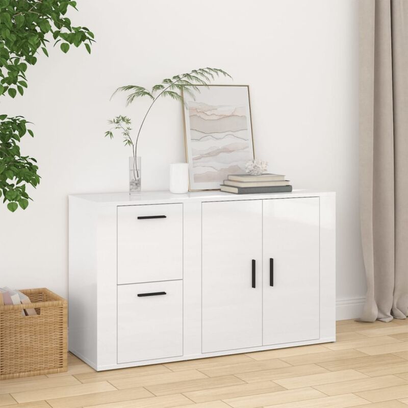Buffet Meuble de rangement Commode Blanc brillant 100x33x59,5 cm Bois d'ingénierie 67439