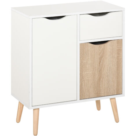 Buffet Meuble de Rangement Design scandinave 2 placards tiroir Coulissant Bois Blanc chêne Clair