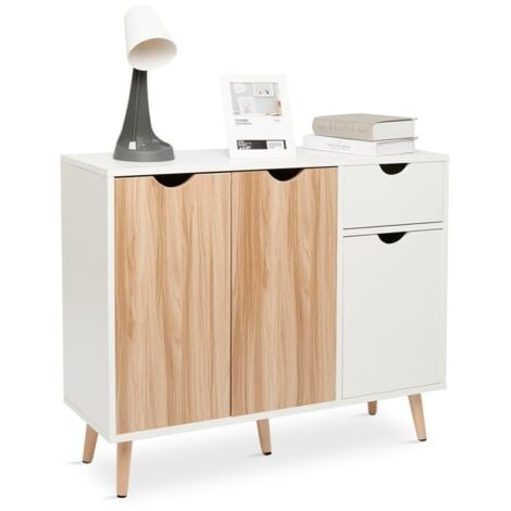 Buffet meuble de rangement design scandinave commode avec 1 tiroir et 3 portes meuble de rangement armoire 90 x 30 x 73 cm Mondeer