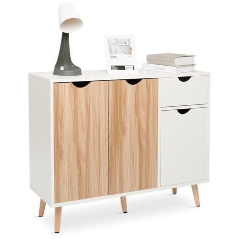 Buffet meuble de rangement design scandinave commode avec 1 tiroir et 3 portes meuble de rangement armoire 90 x 30 x 73 cm Mondeer