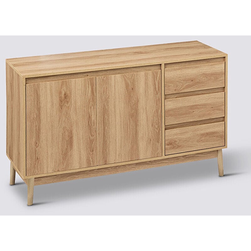 Buffet, meuble de rangement en bois avec 2 portes et 3 tiroirs coloris Beige - Longueur 120 x Profondeur 39 x Hauteur 76 cm