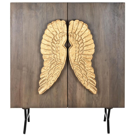 Buffet, meuble de rangement en bois de manguier Marron et métal doré - Longueur 100 x Profondeur 50 x hauteur 120 cm -PEGANE-