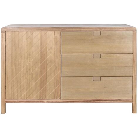 Buffet, meuble de rangement en bois de pin et MDF coloris marron clair - Longueur 120 x Profondeur 40 x hauteur 80 cm -PEGANE-