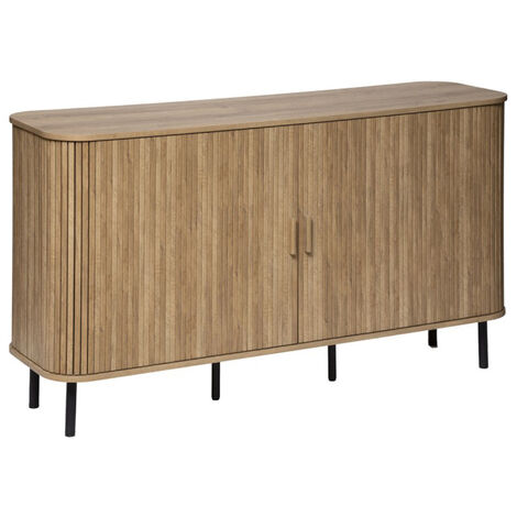 Buffet, meuble de rangement en bois MDF naturel et acier coloris noir - Longueur 140  x Profondeur 40 x Hauteur 80,50 cm