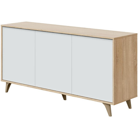 Buffet meuble de rangement en mélamine coloris chêne Canadianblanc artik - Hauteur 75 x Longueur 154 cm x Profondeur 40 cm - PEGANE-