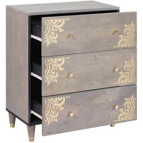 Buffet Meuble de rangement Gris et or 60 x 33 x 75 cm Bois de mangue massif