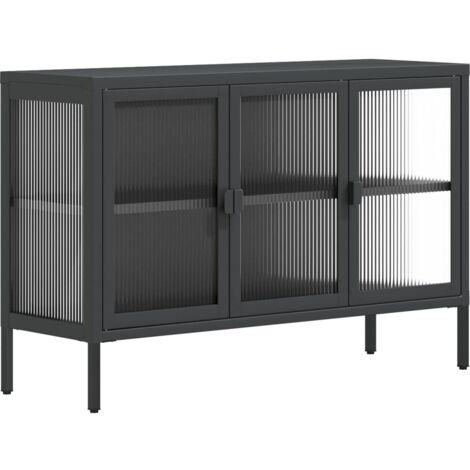 Buffet Meuble de rangement noir 105x35x70 cm verre et acier