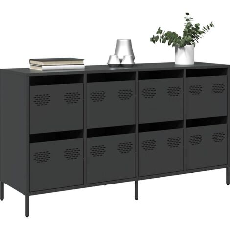 Buffet-Meuble de rangement noir 135x39x73,5 cm acier laminé à froid 180323