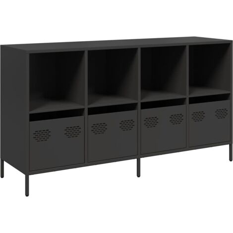 Buffet Meuble de rangement noir 135x39x73,5 cm acier laminé à froid