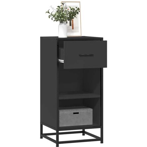 Buffet-Meuble de rangement noir 35,5x35x76 cm bois d'ingénierie et métal 912732