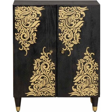Buffet Meuble de rangement Noir 60 x 33 x 75 cm Bois de mangue massif