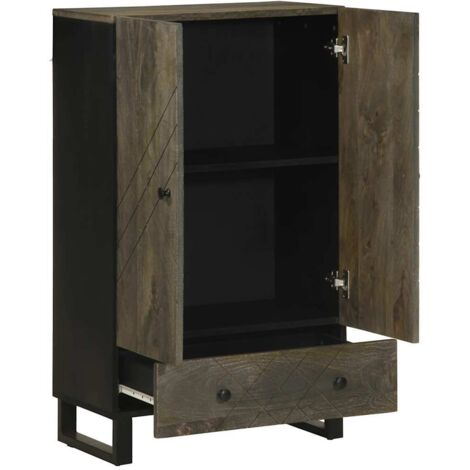 Buffet  Meuble de rangement noir 60x33x100 cm bois de manguier massif