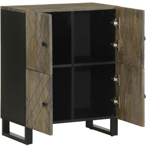 Buffet Meuble de rangement noir 60x33x75 cm bois massif de manguier