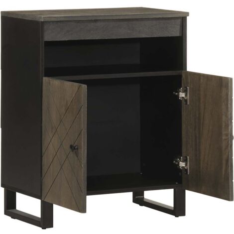 Buffet Meuble de rangement noir 60x33x75 cm bois massif de manguier
