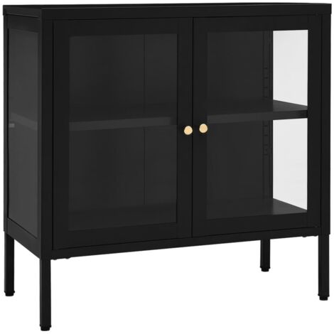 Buffet Meuble de rangement Noir 70x35x70 cm Acier et verre