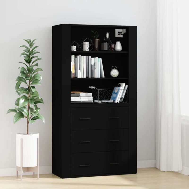 Buffet haut,Bahut,Meuble de Rangement pour Salon, Bureau Noir Bois d'ingénierie, Armoire de Rangement FBV37462 MaisonChic