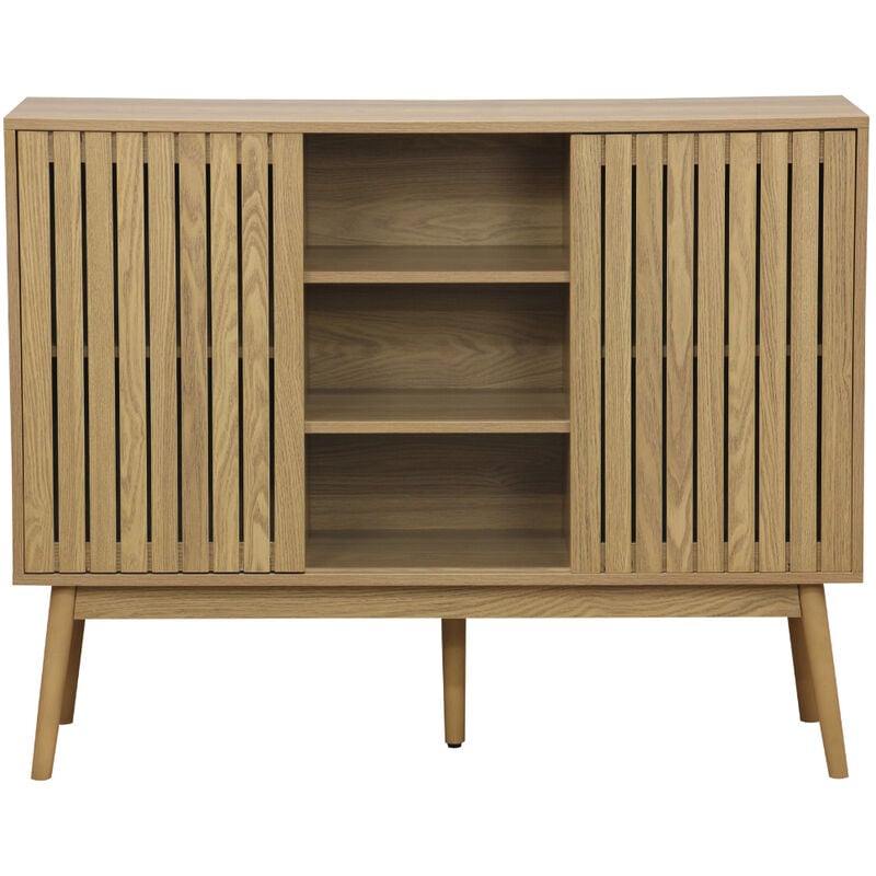 Buffet, meuble d'entrée coloris naturel, pieds en bois - Longueur 115 x profondeur 40 x hauteur 90 cm Pegane