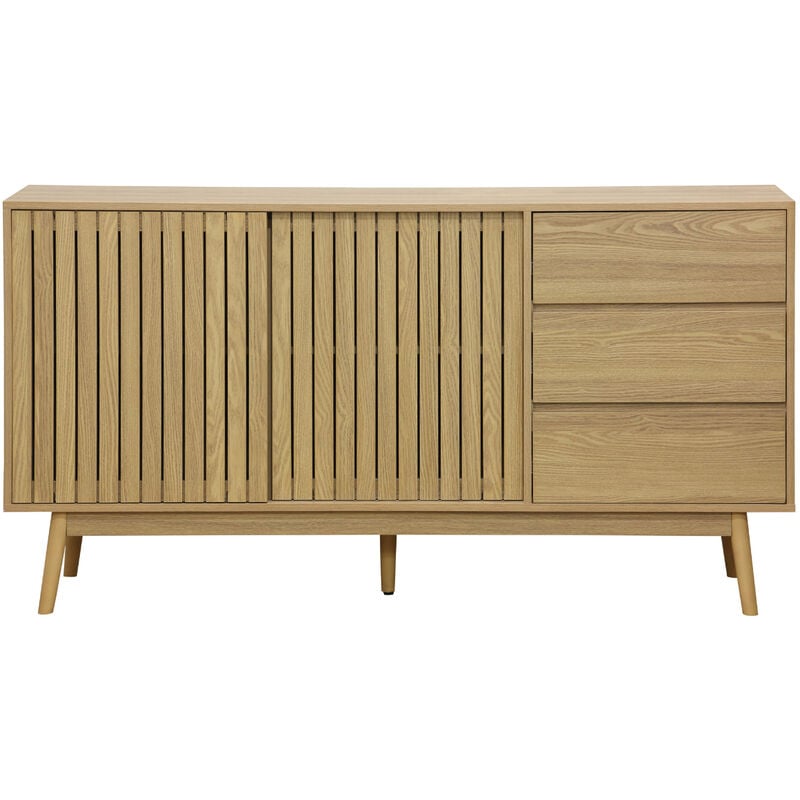 Buffet, meuble d'entrée coloris naturel, pieds en bois - Longueur 150 x profondeur 40 x hauteur 80 cm -PEGANE-