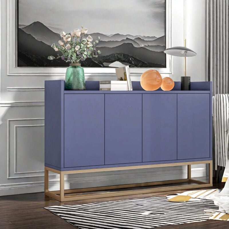 Buffet minimaliste avec 4 portes sans poignées,meuble de cuisine,meuble d'entrée,120x30x80cm,meuble de rangement,bleu marine