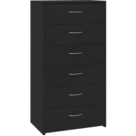 Buffet mit 6 Schubladen Schwarz 50x34x96 cm Ingenieurholz