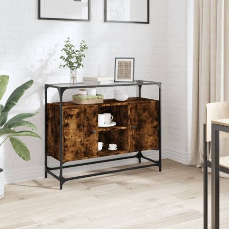 Buffet mit Glasaufsatz, geräucherte Eiche, Holzwerkstoff