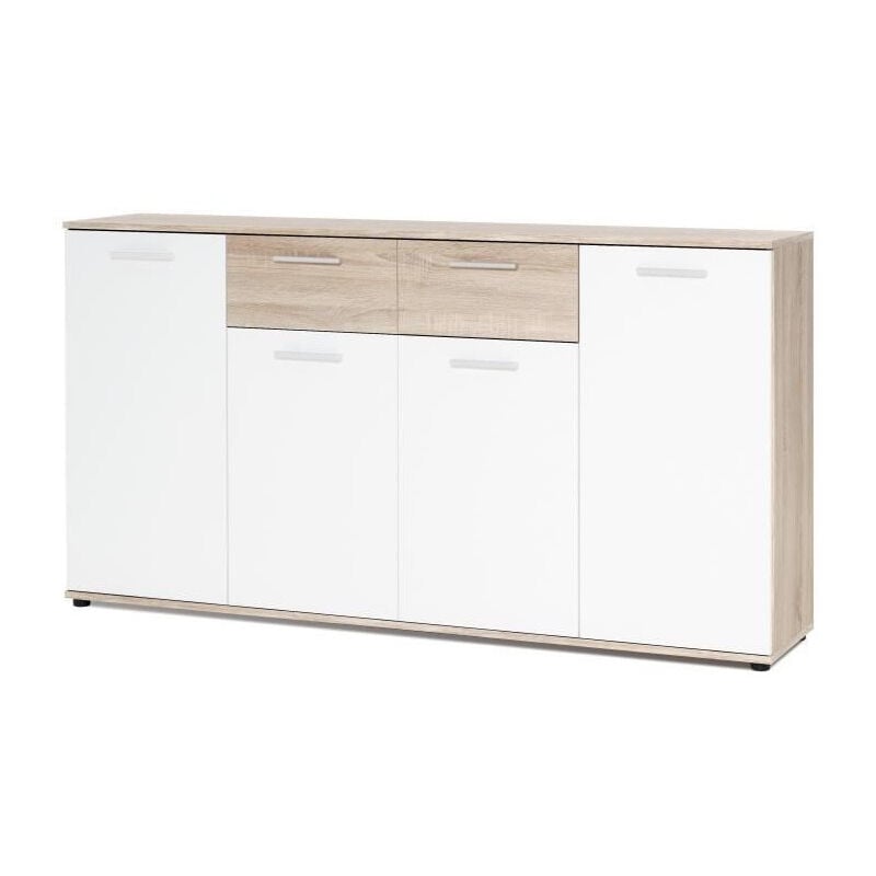 JACKY Buffet bas classique blanc et decor chene mat - L 160 cm