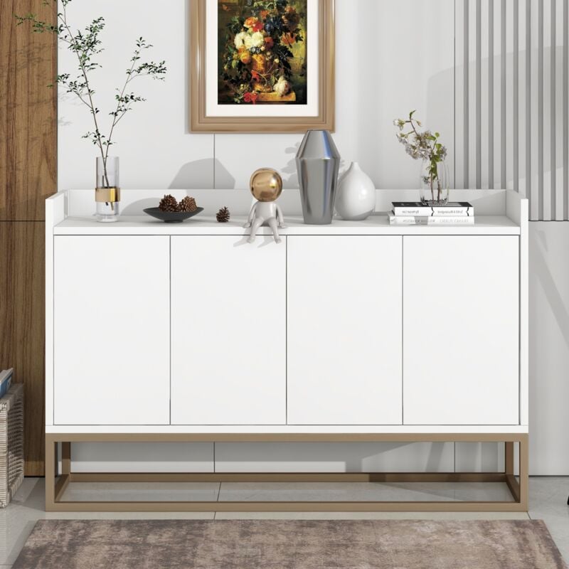 Buffet moderne 120 x 30 x 80 cm - Buffet style minimaliste avec 4 portes pour salle à manger, salon, cuisine - blanc