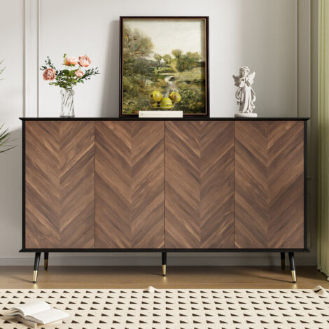 Buffet moderne, 140x40x80 cm, meuble de rangement, 4 portes, étagères réglables en hauteur – structure en MDF et pieds en métal, pour le salon, entrée