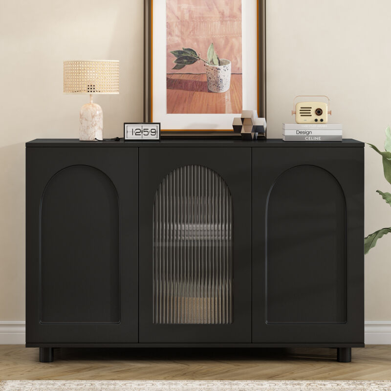 Buffet moderne 120x40x78.5cm - avec 3 portes - avec étagères réglables - motif en U - Noir