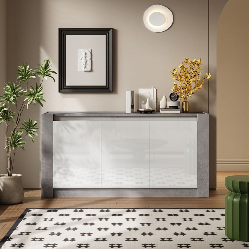 Tanant - Buffet moderne 150 cm avec plusieurs compartiments, rangement, armoire de couleur brillante, design sans poignée, avec charnières