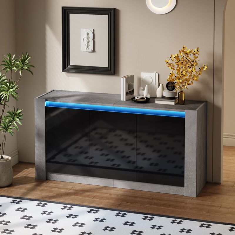 Tanant - Buffet moderne 150 cm avec plusieurs compartiments, rangement, armoire de couleur brillante, design sans poignée, avec charnières