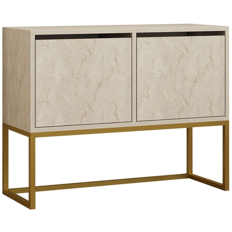 Buffet moderne 2 portes Zinette L90cm Effet travertin Beige et Or Buffet moderne 2 portes Zinette L90cm Effet travertin Beige et Or