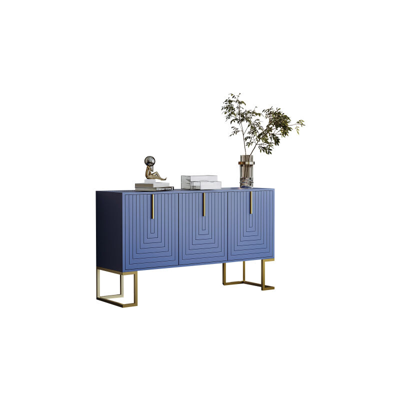 Buffet moderne 3 portes avec étagères réglables, portes d'armoire en U et poignées métalliques et socle pour la salle à manger et la cuisine (bleu