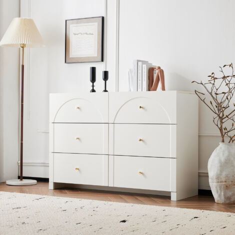 Buffet moderne - 6 portes avec poignées en métal - Blanc