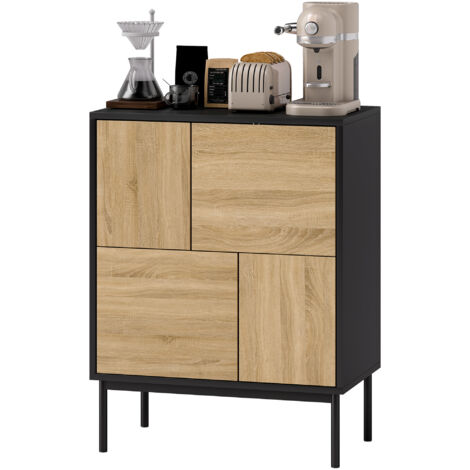 Buffet moderne 60x35x78 cm noir avec portes coulissantes et 4 compartiments de rangement
