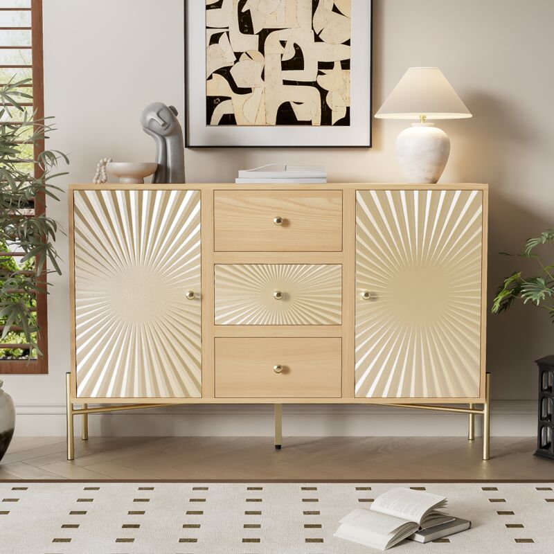 Modernluxe - Buffet moderne - avec 2 portes et 3 tiroirs - mdf - Naturel