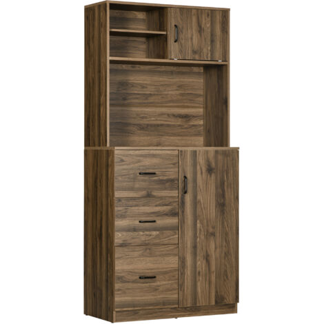 Buffet moderne avec 3 tiroirs et placards, placard de garde-manger pour cuisine et salon en bois, 80x40x178cm, noyer